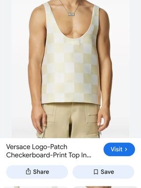 Versace Cream & White Checkerboard Scoop Tank new no tags